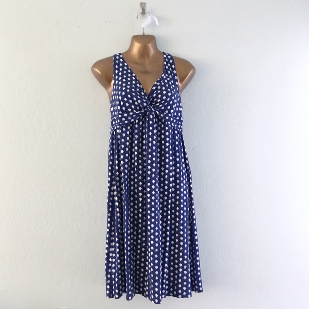 Blue with white polka dot knit dress